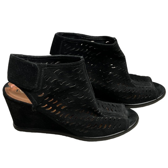 Via Spiga Shoes - Via Spiga Black Leather & Suede laser cut open toe wedge sandal 9